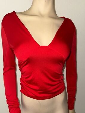 Women’s Red V-Neck Long Sleeve Top